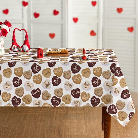 60x84in Chocolate Candy Love Hearts with Words Valentines Day Tablecloth