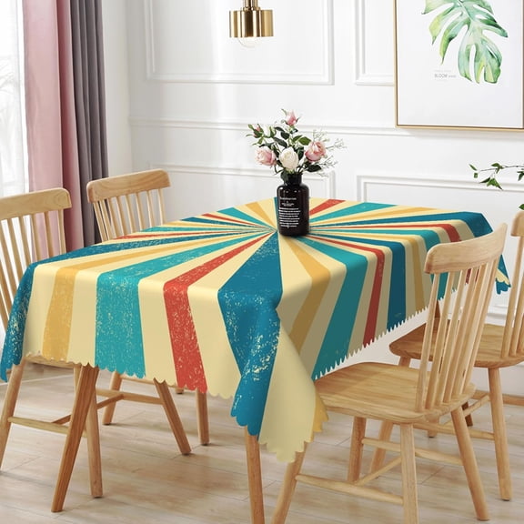 60x84inches Boho Rectangle Tablecloth Vintage Sun Rainbow Stripes Bohemian Table Cloth Washable Wrinkle Resistant Fabric Table Cover for Farmhouse Kitchen Dinning Parties Holiday Picnic