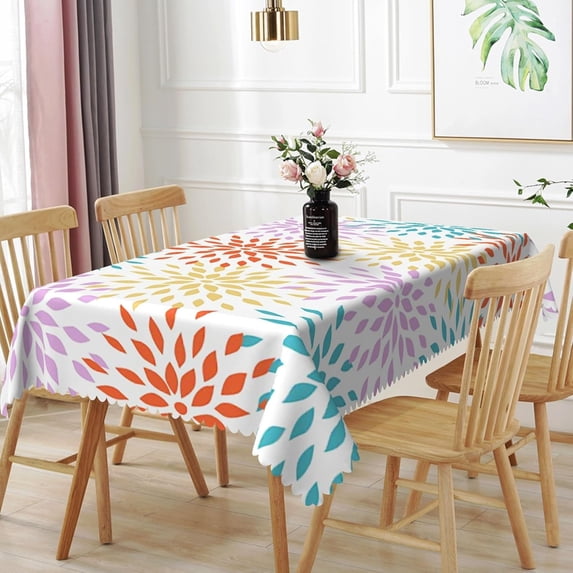 60x84inches Dahlia Pinnata Rectangle Tablecloth Colorful Flowers Abstract Geometric Modern Art Table Cloth Washable and Durable Fabric Table Cover for Kitchen Dining Room Patio Home Decor