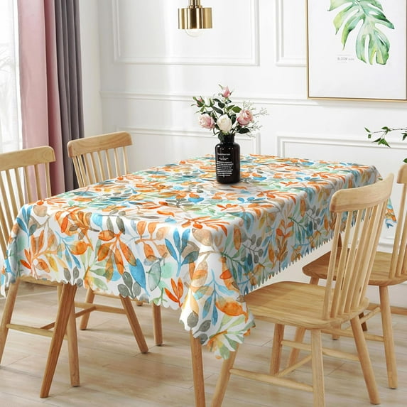60x84inches Eucalyptus Leaves Fall Tablecloth Orange Blue Leaves Print Rectangle Table Cloth Cover Autumn Kitchen Dining Table Decoration for Thanksgiving Day Harvest Party Outdoor Camping