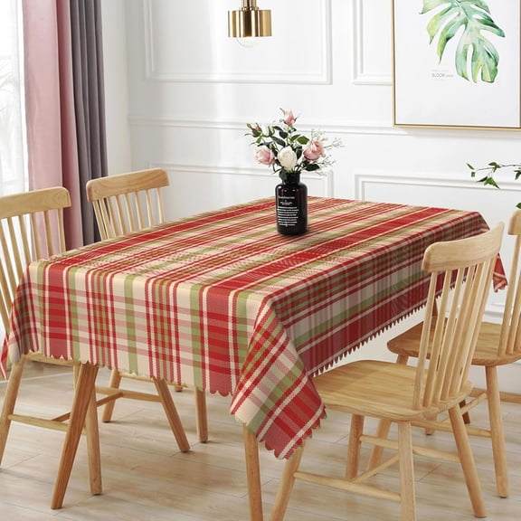 60x84inches Fall Plaid Tablecloth Rust and Green Checkered Polyester Tablecloths Dust-Proof Wrinkle Resistant Table Cloth Cover for Kitchen Dining Room Autumn Harvest Thanksgiving Party Decor