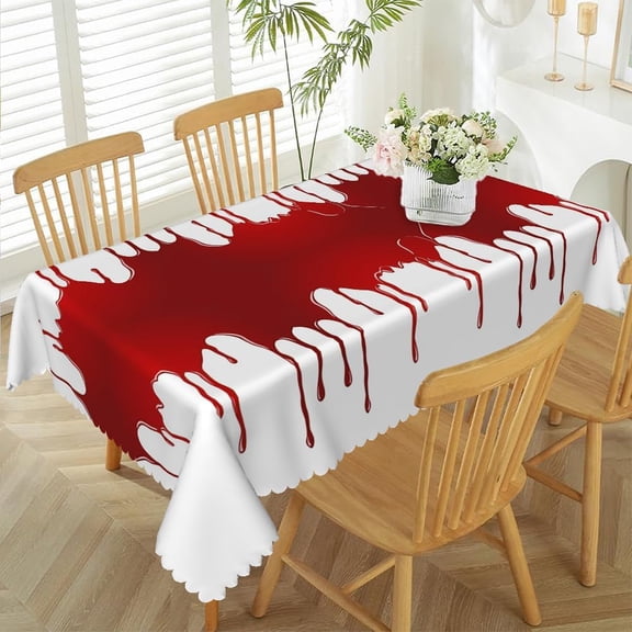 60x84inches Halloween Themed Tablecloth White and Red Blood Dripping Decorative Table Cloth Horror Scary Bloody Waterproof Fabric Table Cover for Kitchen Dining Halloween Party Supplies