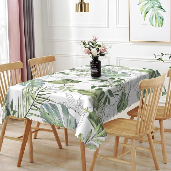 60x84inches Hawaiian Tablecloth Tropical Palm Leaves Printed Fabric Table Cloth Washable and Reusable Table Cover for Kitchen Dining Room Summer Cocktail Party Supplies Birthday Decorations