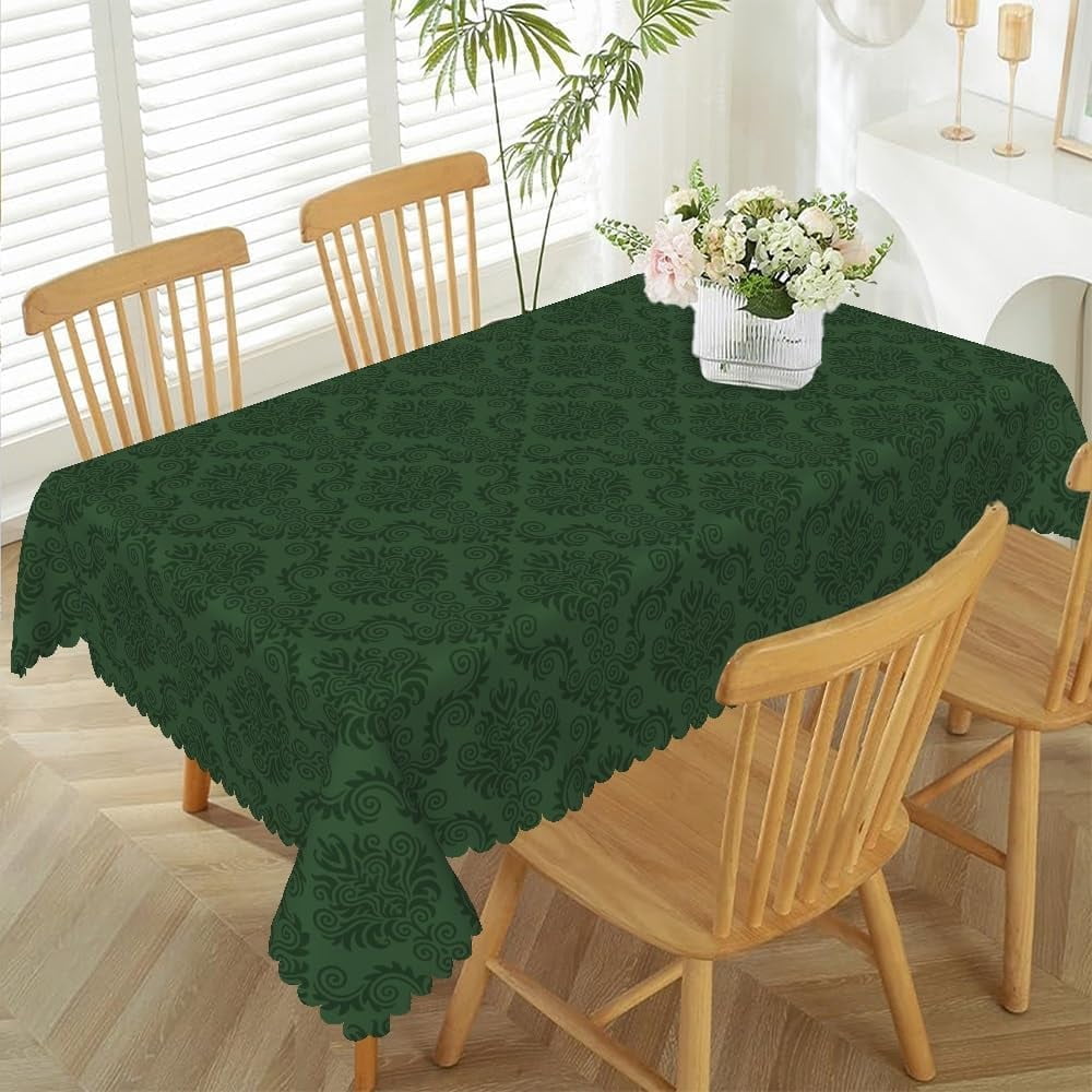60x84inches Luxury Damask Fabric Tablecloth Green Floral Pattern Table ...