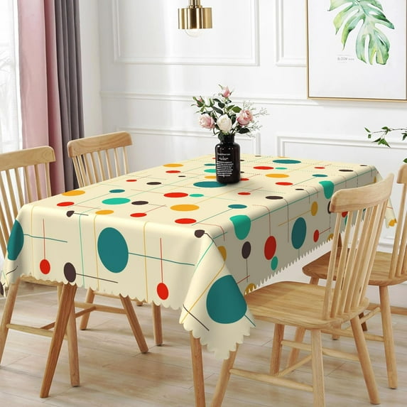 60x84inches Mid Century Rectangle Table Cloth Modern Atomic Retro Decorative Tablecloth Oil-Proof Waterproof Polyester Fabric Table Cover for Kitchen Dining Room Indoor Outdoor Party Decor