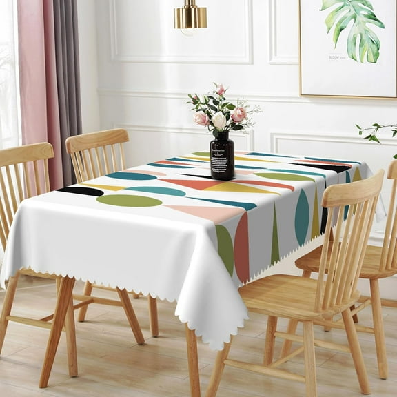 60x84inches Mid Century Table Cloth Colorful Geometric Modern 1950s 1960s Abstract Art Fashion Tablecloth Spill Proof Easy Clean Rectangle Table Cover for Kitchen Dining Room Patio Home Decor