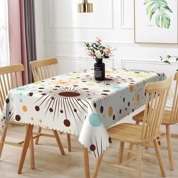 60x84inches Mid Century Tablecloth Retro Abstract Geometric Pattern Space 1950S 1960S Atomic Stars Modern Table Cloth Spill Proof Oil Proof Table Cover for Kitchen Dining Room Home Decor