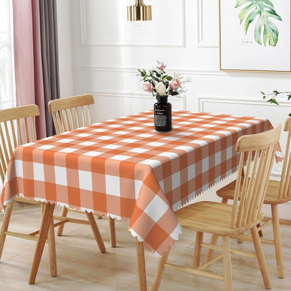 60x84inches Orange White Buffalo Check Rectangle Tablecloth Rustic Plaid Farmhouse Table Cloth Cover Spill Proof Durable Polyester Tablecloths for Kitchen Dinner Party Thanksgiving Decors