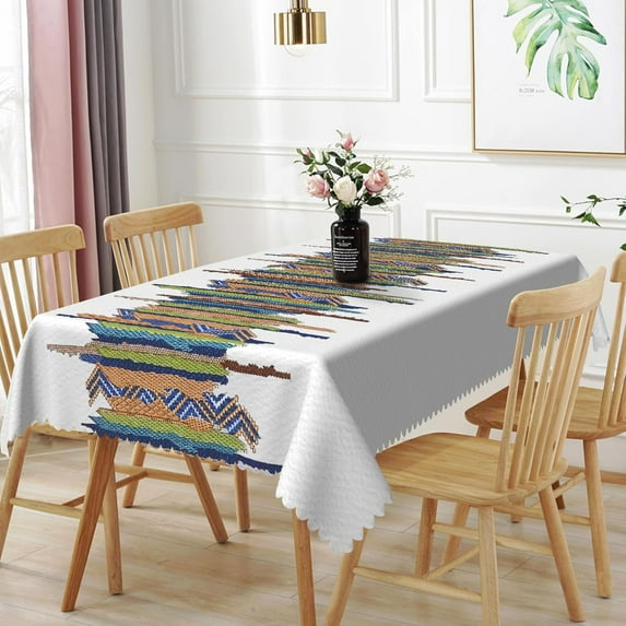 60x84inches Rectangle Tablecloth Bohemian Colorful Striped White Table Cloth Spill Proof and Waterproof Fabric Table Cover for Kitchen Dining Room Cafe Patio Indoor Outdoor Party Supplies