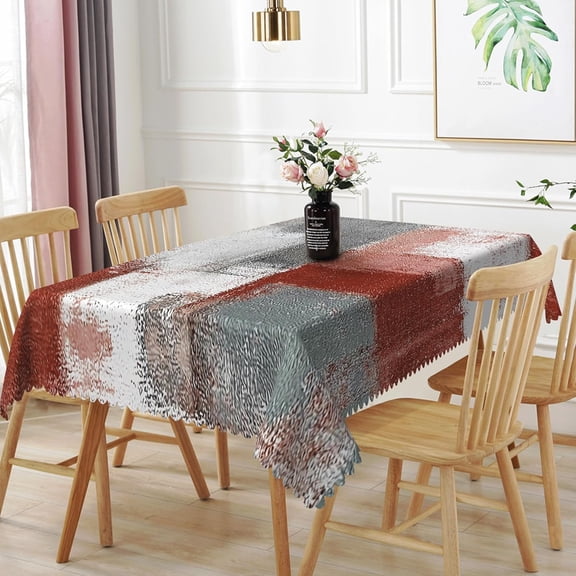 60x84inches Red and Grey Tablecloth Abstract Painting Grunge Style Fabric Modern Art Table Cloth Spill Proof and Waterproof Rectangle Table Cover for Kitchen Dining Room Banquet Party Decor