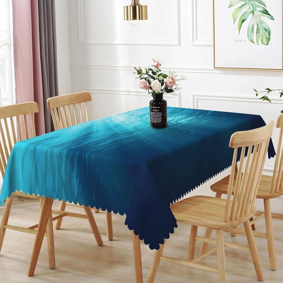 60x84inches Under The Sea Tablecloth Deep Blue Light Ray Underwater Rectangle Table Cloth Washable Wrinkle Resistant Fabric Table Cover for Kitchen Dining Room Indoor Outdoor Party Decors