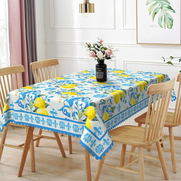 60x84inches Spring Summer Lemon Tablecloth Rectangle Italian Lemons Fabric Table Cloth Waterproof Washable Lemon Table Cover for Kitchen Dining Room Picnic Garden Outdoor Party Decorations