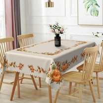 60x84inches Thanksgiving Traditions Autumn Harvest Bordered Rectangle Tablecloth Autumn Fall Leaves Pumpkin Patch Border Print Easy Care Fabric Table Cloth Cover for Dining Room Home Decor