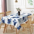 thumbnail image 1 of 60x84inches Watercolor Blue Floral Tablecloth Blue White Rectangle Table Cloth Waterproof Stain Resistant Fabric Table Cover for Kitchen Dining Room Holiday Picnic Party Indoor Outdoor Decor, 1 of 7