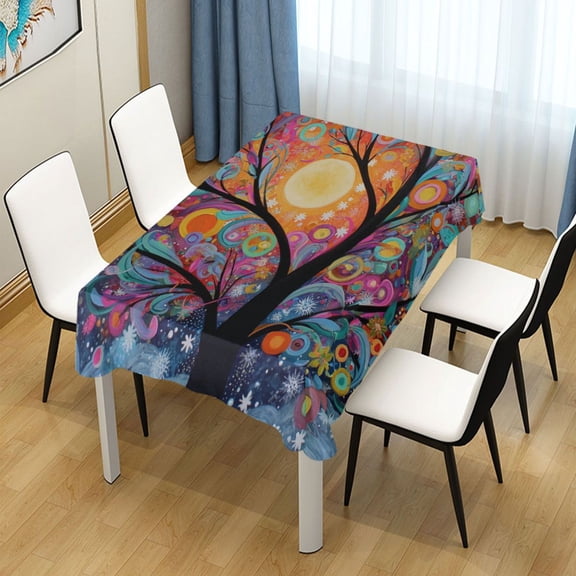60x90 Inch Tablecloth Polyester Square Tablecloth for Home Kitchen Dinner Decor Beautiful Abstract Tree Painting