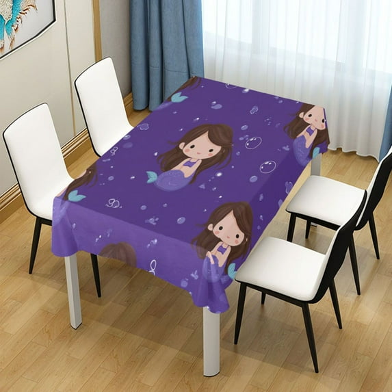 60x90 Inch Tablecloth Polyester Square Tablecloth for Home Kitchen Dinner Decor Brown Hair Mermaid