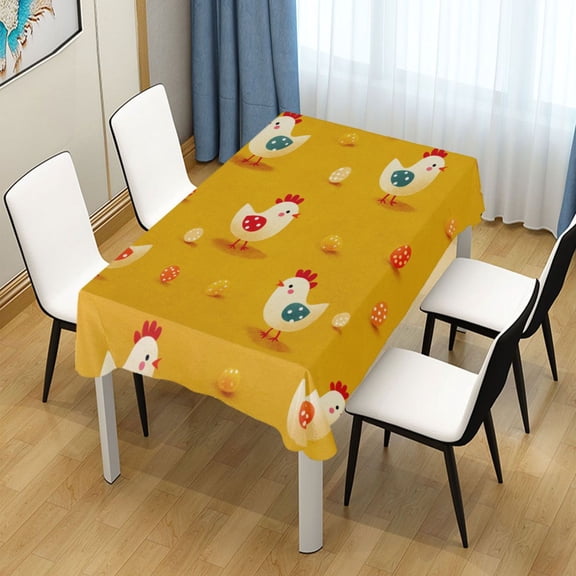 60x90 Inch Tablecloth Polyester Square Tablecloth for Home Kitchen Dinner Decor Cartoon Chickens Pattern