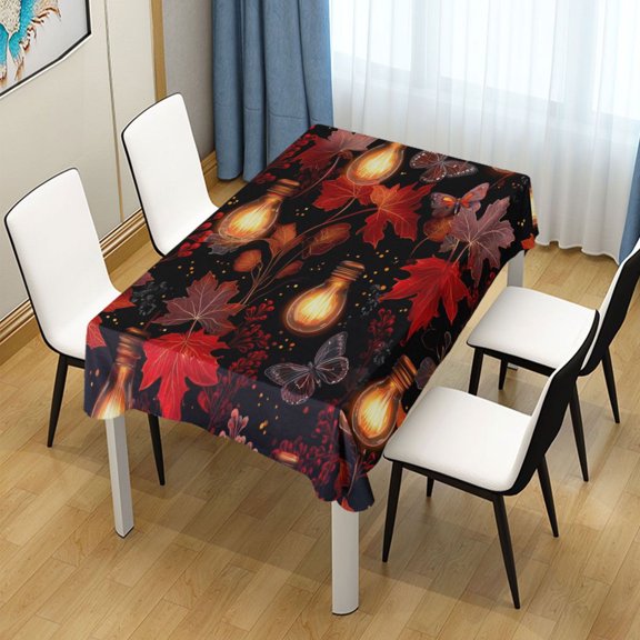 60x90 Inch Tablecloth Polyester Square Tablecloth for Home Kitchen Dinner Decor Light Bulbs and Maple Leaves