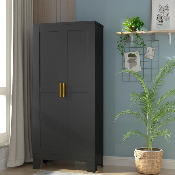 61.02”H Metal Pantry Storage Cabinet, Kitchen Storage Cabinets with Adjustable Feet and Shelves, Pantry Cabinet for Kitchen, Living Room, Laundry Room and Dinning Room