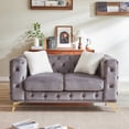thumbnail image 1 of 61.25" Deluxe Velvet Sofa Couch, Chesterfield Button-Tufted Upholstery with 2 Pillows, Modern Luxury Sofa with Metal Feet, Comfortable 2-Seater Seating for Living Room or Apartment（Gray）, 1 of 8