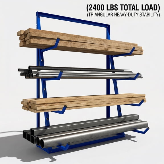 61.4"Hx47.6"W Lumber Storage Rack, 2400LBS Capacity 4-Tier Heavy Duty Adjustable Rustproof Alloy Steel Pipe Organizer for Garage Basement & Pantry