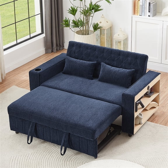 61.4" Loveseat Sofa Bed - Tufted Backrest & Handy Side Storage