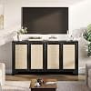 61.4" Rattan Sideboard Buffet Cabinet with 4 Doors & Deer Legs - Farmhouse Storage for Living Room Dining Room Entryway Console Table,Black