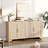 61.4" Rattan Sideboard Buffet Cabinet with 4 Doors & Deer Legs - Farmhouse Storage for Living Room Dining Room Entryway Console Table,Oak