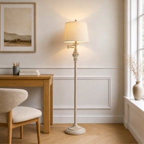 Oneach Vintage Floor Lamp with Adjustable Swing-Arm,61.5" Antique White Resin Standing Lamp for Living Room Bedroom