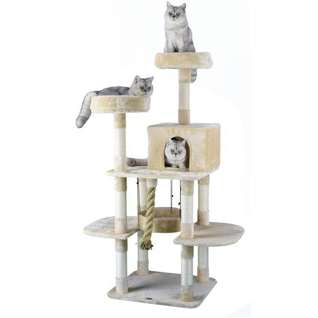 61.5 in. Jungle Rope Cat Tree with Sisal Covered Posts, Beige & Slate