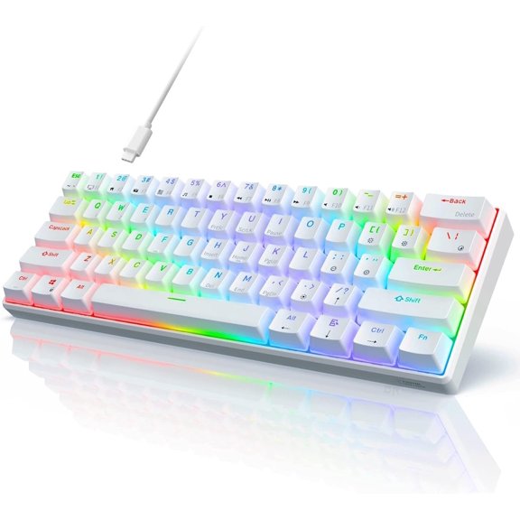 61 60% Gaming Keyboard, Wired RGB Mechanical Keyboard with No-Conflict 61 , Hot Swappable PC Keyboards for Windows , Quiet Red -White