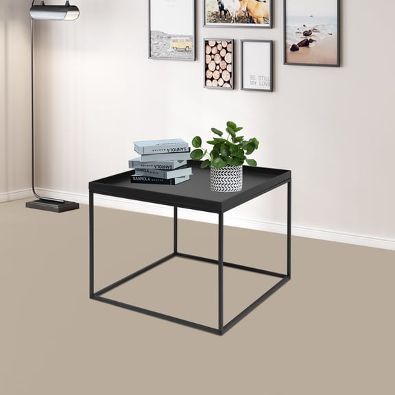 61*61*47cm Metal End Table Square Table Side End Table Free-standing Steel Black Waterproof Outdoor & Indoor Snack Table