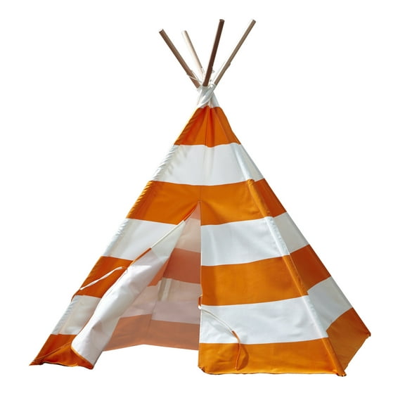 61.75" Orange and White Stripes Play Tent for Kids Children Teepee