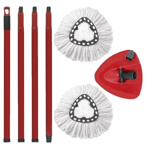 61.8" Adjustable Spin Mop Replacement Kit, Red Mop Handle, 2 Microfiber Refills & Lockable Mop Base, Compatible with O-Cedar EasyWring 1-Tank System