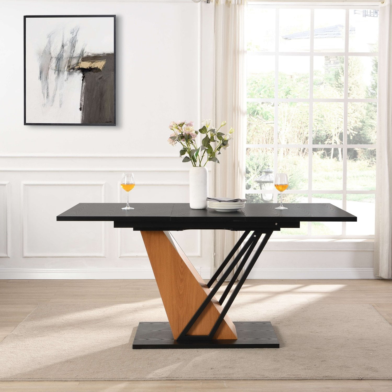 61.81(46.46) inch Extendable Dining Table, Modern Geometric Rectangular ...