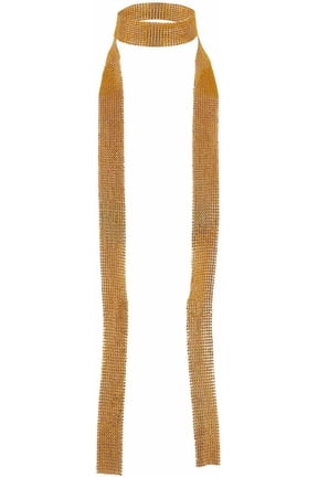 61.81 Inch Golden Sparkle Chain Necklace Glitter Sequin Punk Skinny Birthday Party Goth Long Layered Boho Collar Beach Gothic Mesh Chain Necklace for Women Clothes Dress Parties Decorations