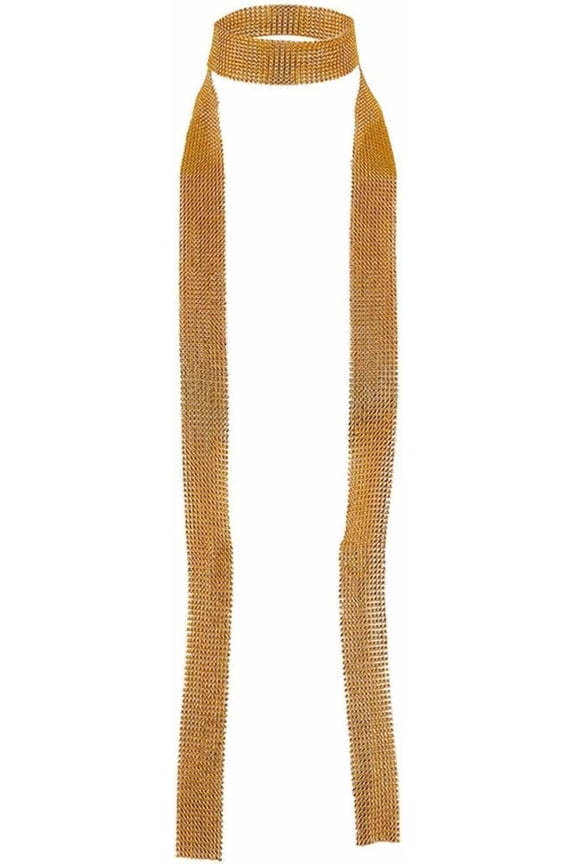 61.81 Inch Golden Sparkle Chain Necklace Glitter Sequin Punk Skinny Birthday Party Goth Long Layered Boho Collar Beach Gothic Mesh Chain Necklace for Women Clothes Dress Parties Decorations Gold DIY