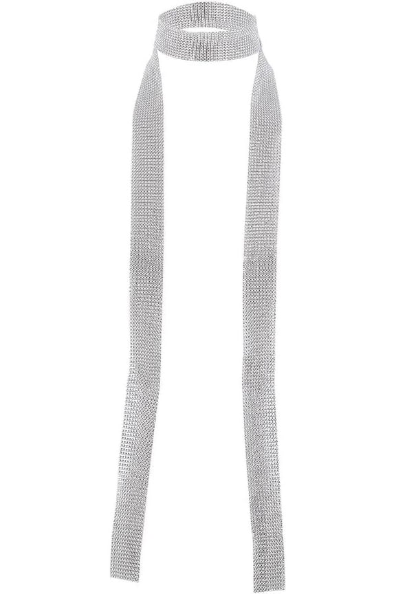 61.81 Inch Silver Long Glitter Chain Necklace Sequin Punk Sparkle Boho Goth Skinny Birthday Party Layered Collar Beach Gothic Mesh Chain Necklace DIY