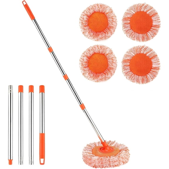 61 in Adjustable Cleaning Mop, 360 Rotatable Mops for Floor Cleaning with 4 Reusable Heads, 2 Fabrics Wall Mop for Floor Door Window Ceiling and Bathroom