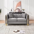 thumbnail image 1 of 61" Chesterfield Velvet Loveseat, Button Tufted, Gold Legs, Classic Couch,Grey, 1 of 9