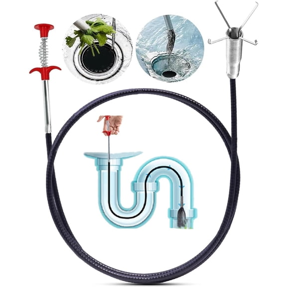 61" Drain Snake, 4-Claw Flexible Grabber Claw for Sink/Shower/Bathtub, Narrow Space Drain Hair