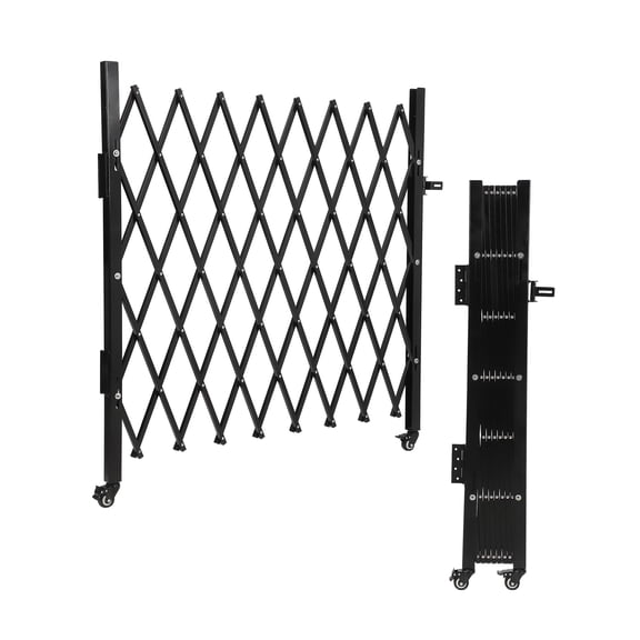 61" H122" W Double Foldable Aluminum Security Gate - Black Portable Safety Barrier with 360 Casters, Retractable Expandable Fence for Driveway & Public Area