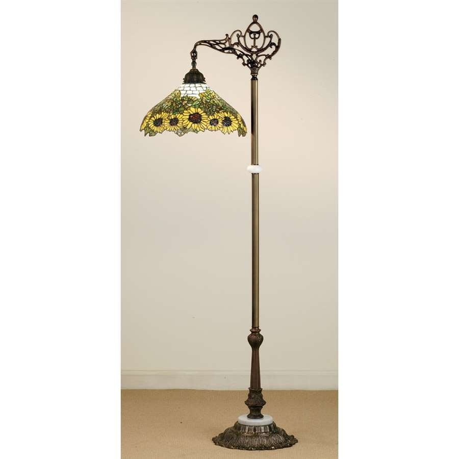 Sunflower Bridge Arm 61" Bronze Floor Lamp with Stained Glass Shade