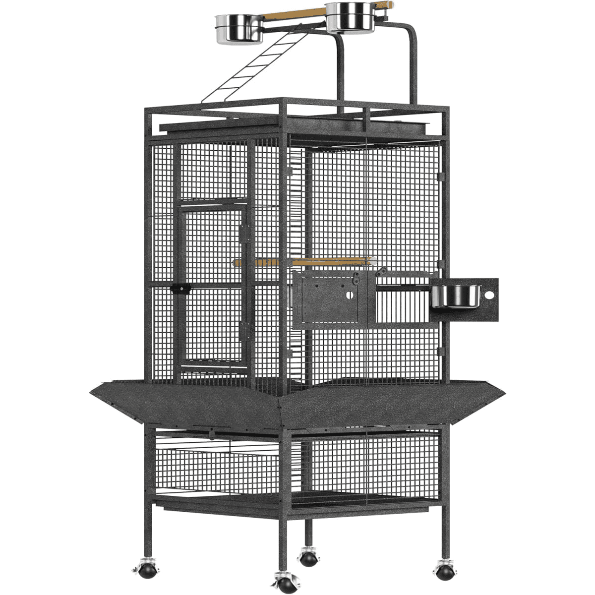 View of 61 Inch Birdcage Heavy-Duty Metal Pet Bird House with Play Top, Rolling ...
