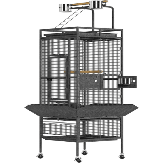 61 Inch Birdcage Heavy-Duty Metal Pet Bird House with Play Top, Rolling Stands, Feed Bowls for Parrot Cockatiel Cockatoo Parakeet Macaw Finches