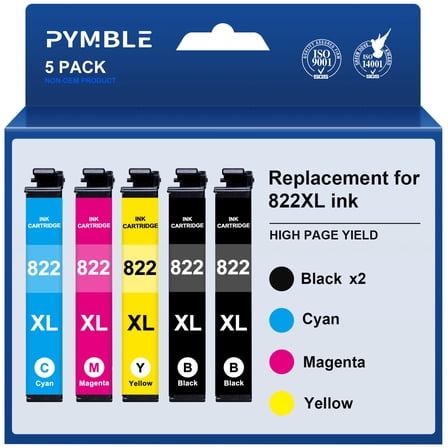 822XL Ink Cartridges for Epson 822 Ink Cartridges compatible for Epson Workforce Pro WF-3820 WF-4820 WF-4833 WF-4834 WF-4830(5-Pack, Black Cyan Magenta Yellow)