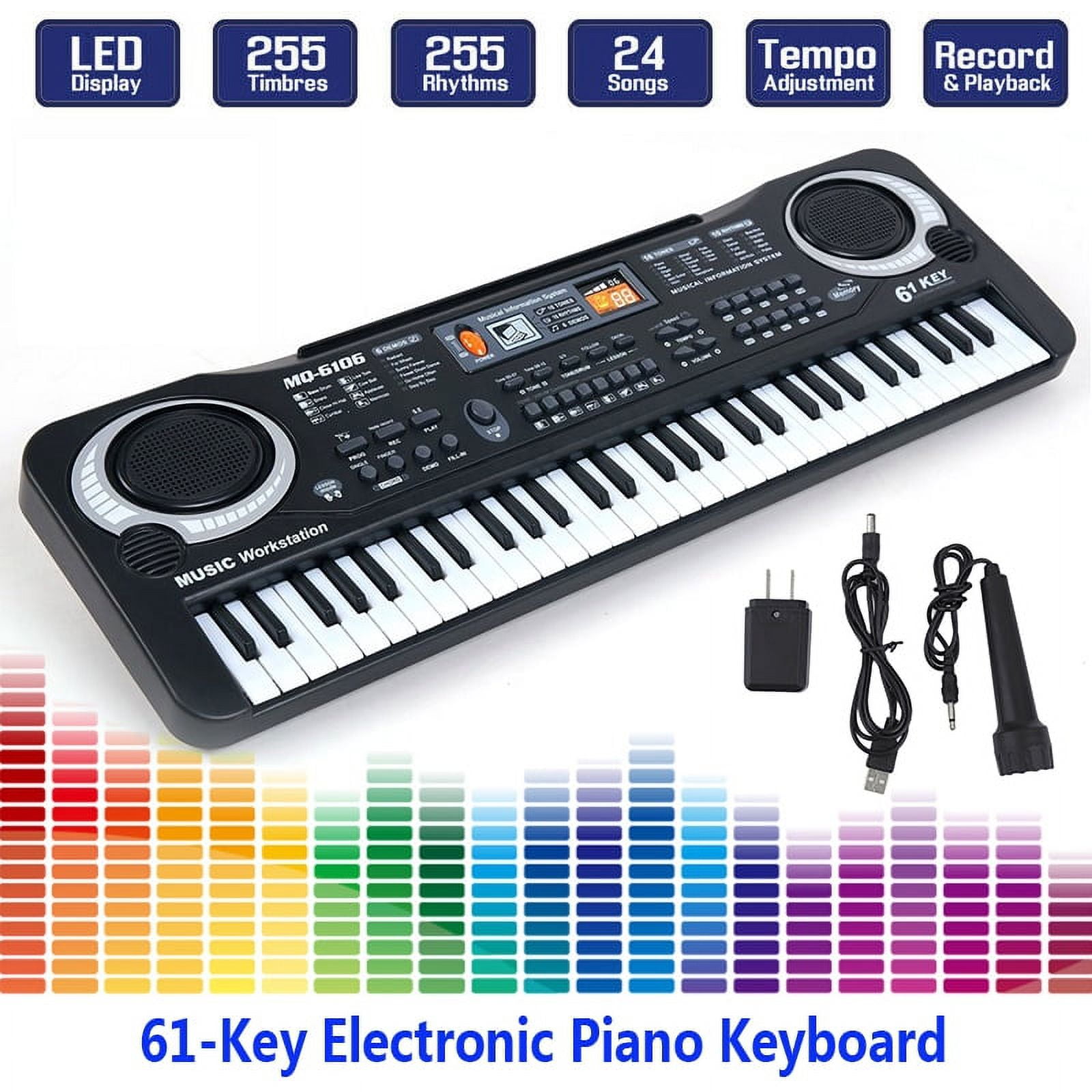 HMOUNT DEEROLL 61-Key Digital Electric Piano Keyboard Portable Multi-Functional Keyboard with Microphone
