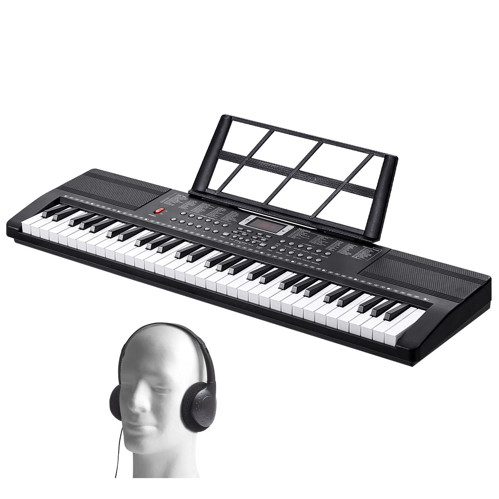 61 Key Digital Keyboard Piano, 200 Tones 200 Rhythms, Electric Portable Piano Keyboard Kit with 60 Demo Songs Built-In Dual Speakers Headphones, Piano Stickers for Beginners Learning