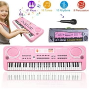 61 Key Digital Music Piano Keyboard for Kids, Portable Rechargable Electronic Musical Instrument, Piano Toys with Microphone for Boys and Girls for Beginners Pink