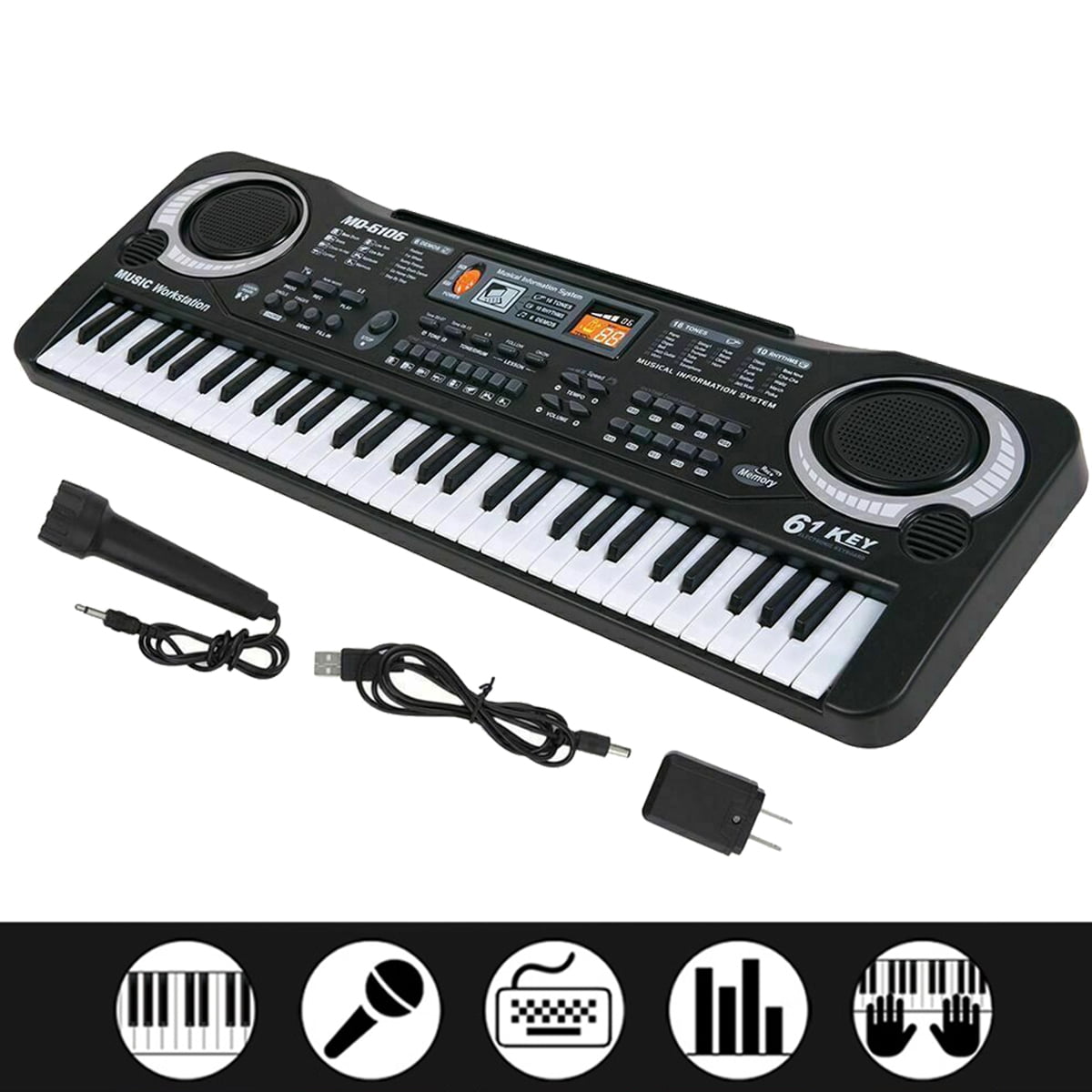61 Key Digital Music Piano Keyboard for Kids,Portable Electronic Musical Instrument,Multi-function Keyboard with Microphone Gifts for Boys and Girls